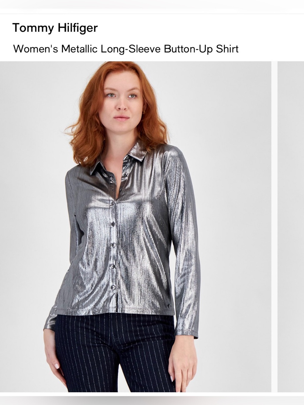 Tommy Hilfiger Women's Metallic Long-Sleeve Button-Up Shirt